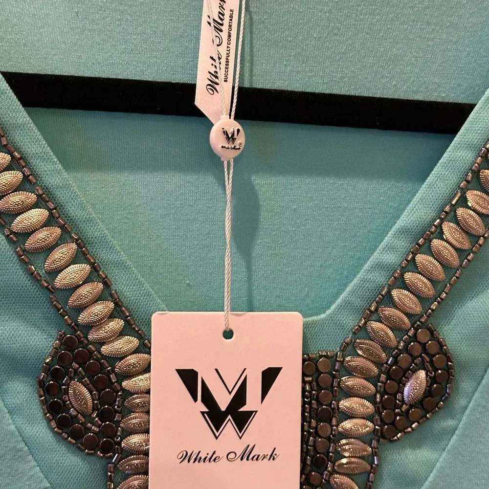 White Mark Womens V Neck Short Sleeve Tunic Top mint Women's Top - Picture 7 of 14